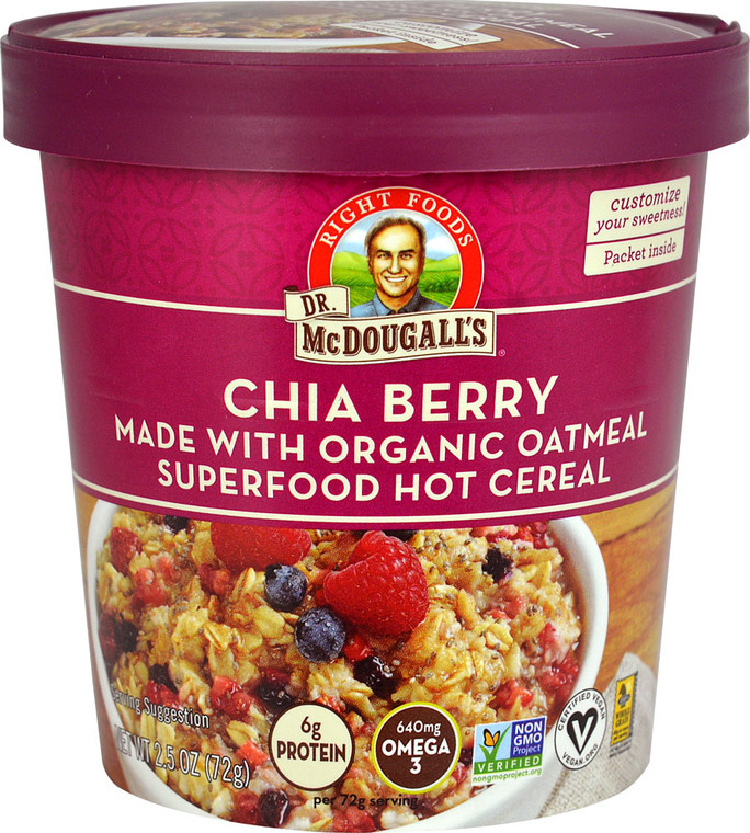 Dr. McDougalls Non-GMO Superfood Hot Cereal Cup  Chia Berry - 2.5 oz