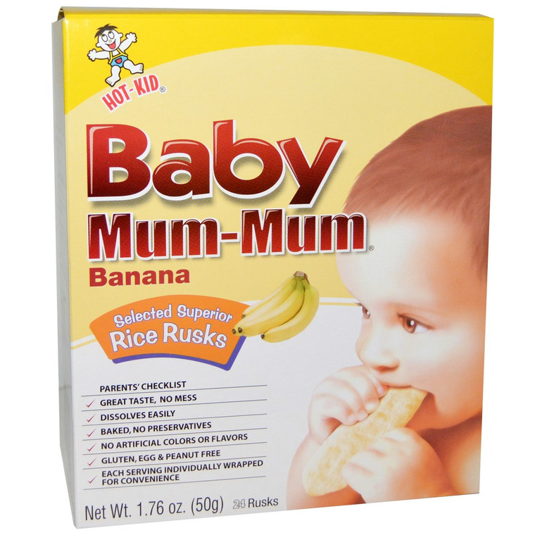 3 PACK of Hot Kid, Baby Mum-Mum, Banana Rice Rusks, 24 Rusks, 1.76 oz (50 g)