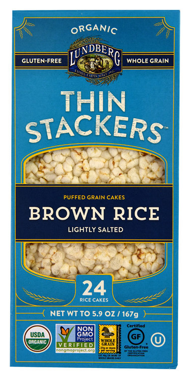 3 PACK of Lundberg Organic Thin Stackers Brown Rice Cakes Lightly Salted -- 5.9 oz