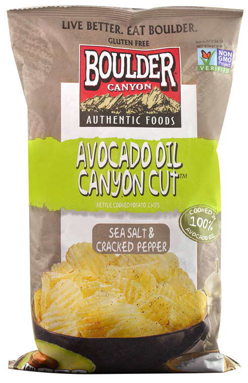 3 PACK of Boulder Canyon Authentic Foods Avocado Oil Canyon Cut Kettle Cooked Potato Chips Sea Salt & Cracked Pepper -- 5.25 oz