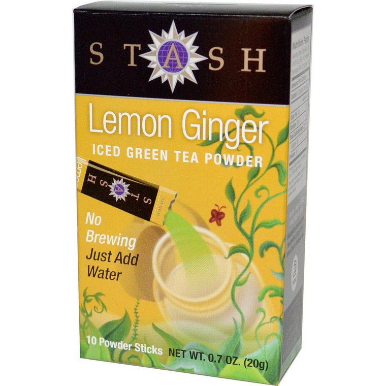 Stash Tea, Iced Green Tea Powder, Lemon Ginger, 10 Powder Sticks, 0.7 oz (20 g)