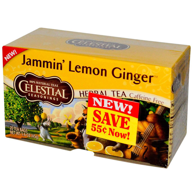3 PACK of Celestial Seasonings Herbal Tea Caffeine Free Jammin' Lemon Ginger -- 20 Tea Bags