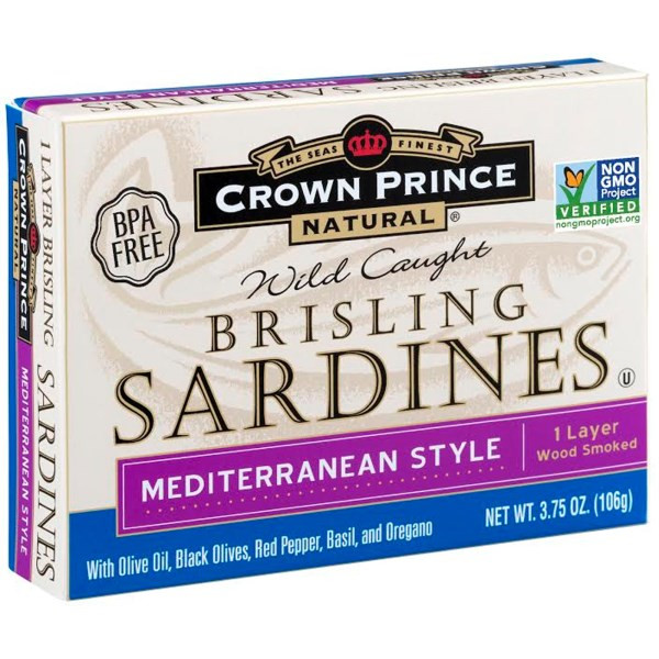 Crown Prince Natural, Brisling Sardines, Mediterranean Style, 3.75 oz (106 g) (Discontinued Item)