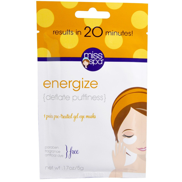 Miss Spa, Energize, Pre-Treated Gel Eye Masks, 1 Pair