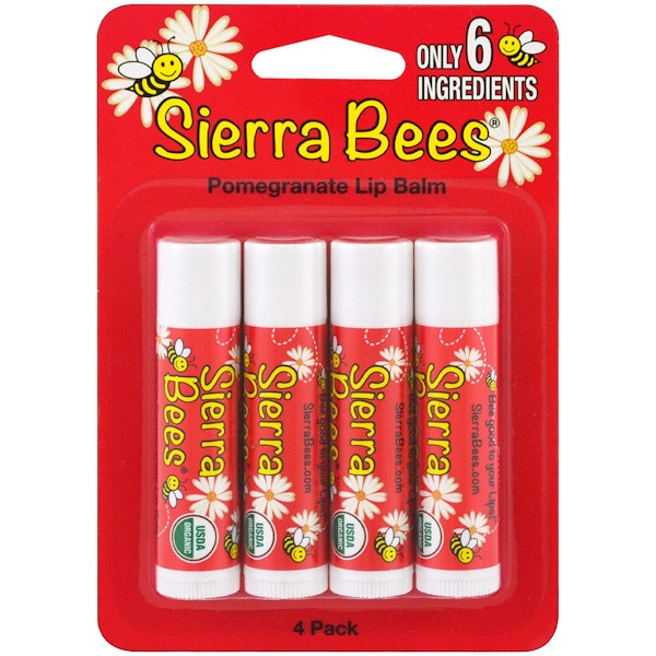 3 PACK OF Sierra Bees, Organic Lip Balms, Pomegranate, 4 Pack, .15 oz (4.25 g) Each