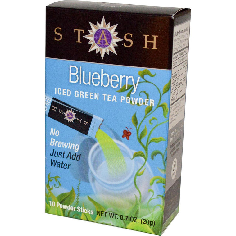 Stash Tea, Iced Green Tea Powder, Blueberry, 10 Powder Sticks, 0.7 oz (20 g)