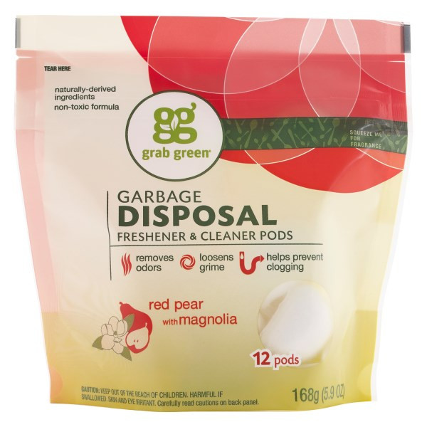 3 PACK of GrabGreen Garbage Disposal Freshener & Cleaner Red Pear with Magnolia -- 12 Pods
