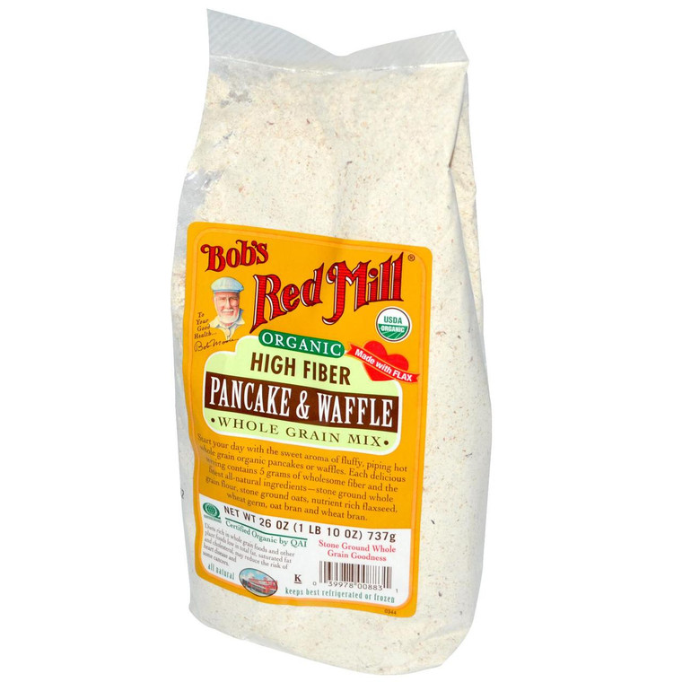 Bobs Red Mill, Organic High Fiber Pancake & Waffle, Whole Grain Mix, 26 oz (737 g)