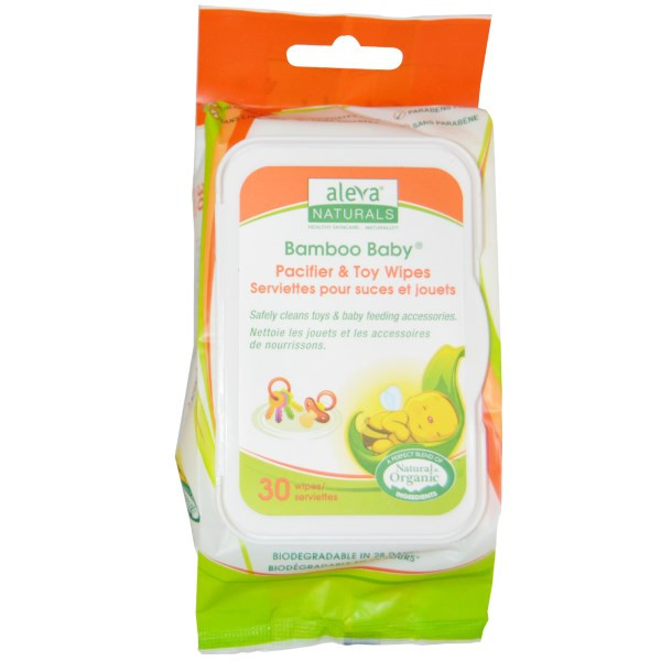 3 PACK of Aleva Naturals, Bamboo Baby Wipes, Pacifier & Toy, 30 Wipes