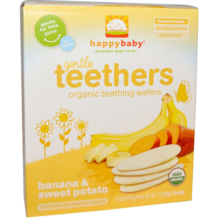 3 PACK of Happy Family Organics, Organic Teethers, Gentle Teething Wafers, Sitting Baby, Sweet Potato & Banana, 12 Packs, 0.14 oz (4 g) Each