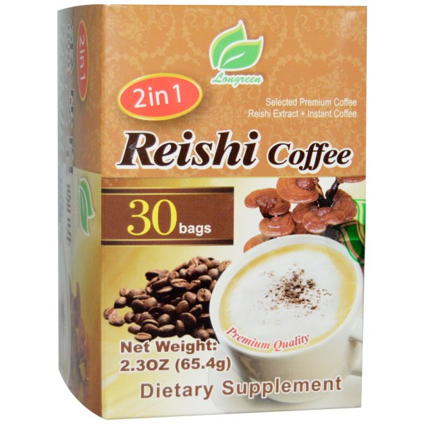 3 PACK of Longreen, 2 in 1 Reishi Coffee, Reishi Mushroom & Coffee, 30 Bags, 2.3 oz (65.4 g) Each