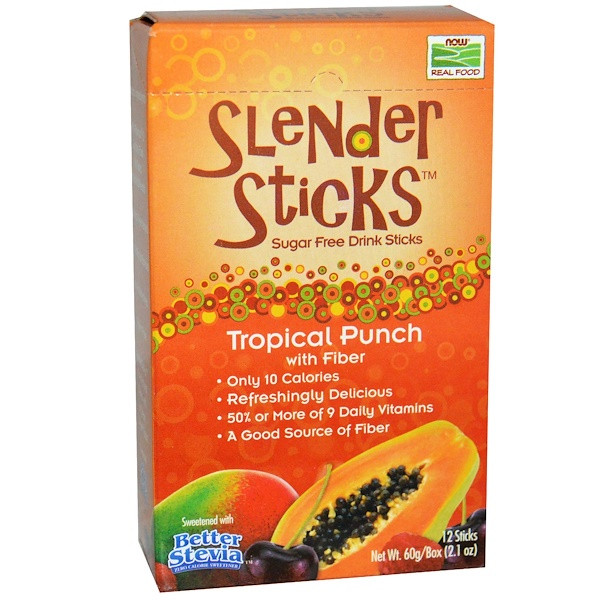 Now Foods, Real Food, Slender Sticks, Tropical Punch with Fiber, 12 Sticks, (5 g) Each (Discontinued Item)