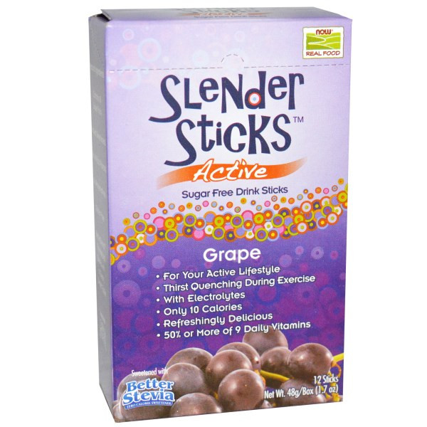 3 PACK of Now Foods, Real Food, Slender Sticks, Active, Grape, 12 Sticks, (4 g) Each