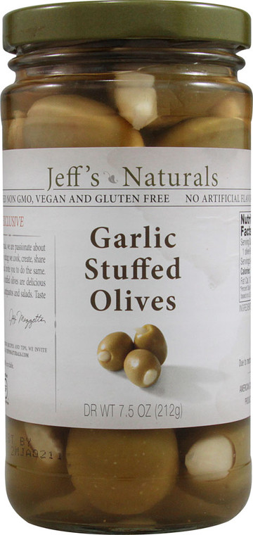 Jeffs Naturals, Garlic Stuffed Olives - 7.5 oz
