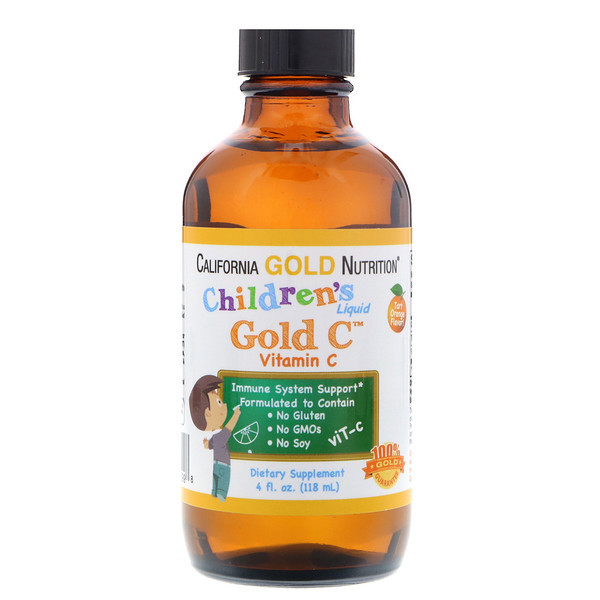 California Gold Nutrition, Childrens Liquid Gold Vitamin C, USP Grade, Natural Orange Flavor, 4 fl oz (118 ml)