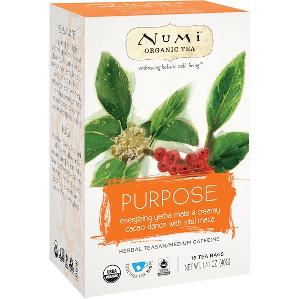 Numi Tea, Organic Tea, Herbal Teasan, Purpose, 16 Tea Bags, 1.41 oz (40 g)