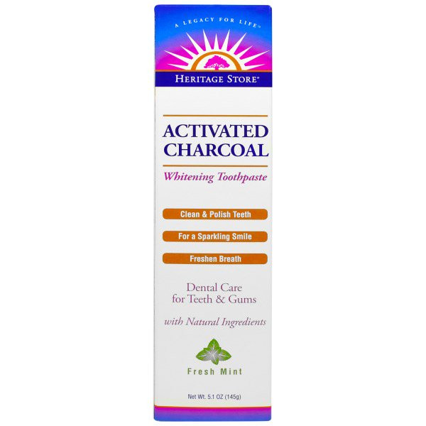 3 PACK of Heritage Store, Activated Charcoal Whitening Toothpaste, Fresh Mint, 5.1 oz (145 g)