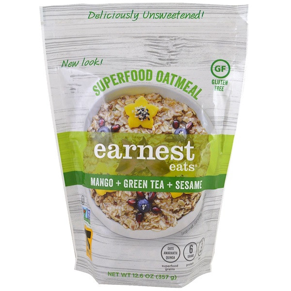 3 PACK of Earnest Eats Superfood Oatmeal Gluten Free Mango Green Tea Sesame -- 12.6 oz