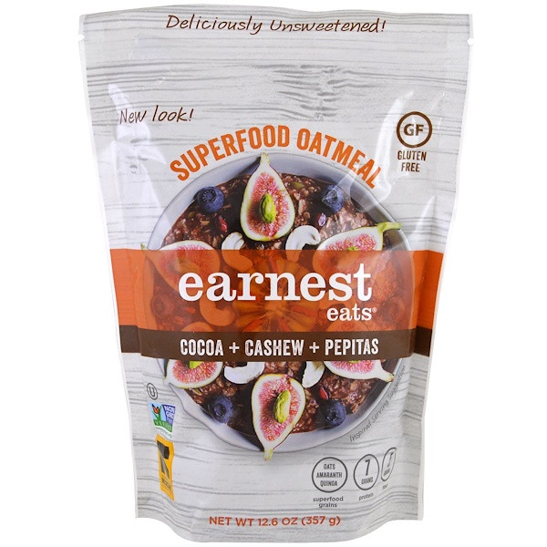 3 PACK of Earnest Eats Superfood Oatmeal Gluten Free Cocoa Cashew Pepitas -- 12.6 oz