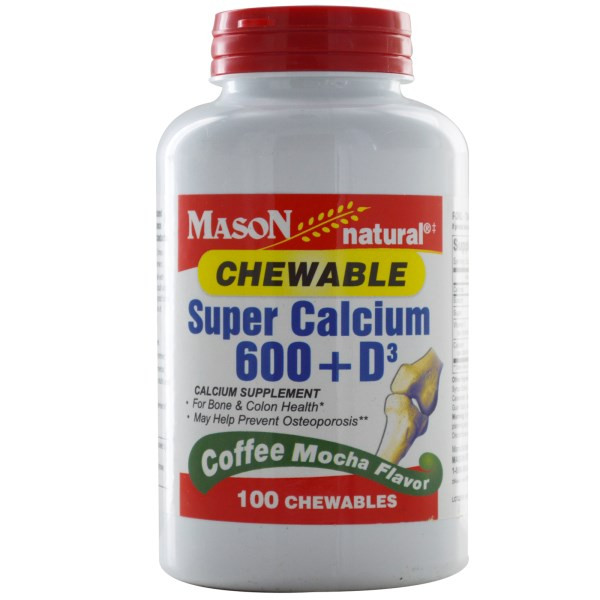 3 PACK of Mason Natural, Chewable Calcium + D3, Coffee Mocha Flavor, 600 mg, 100 Chewables