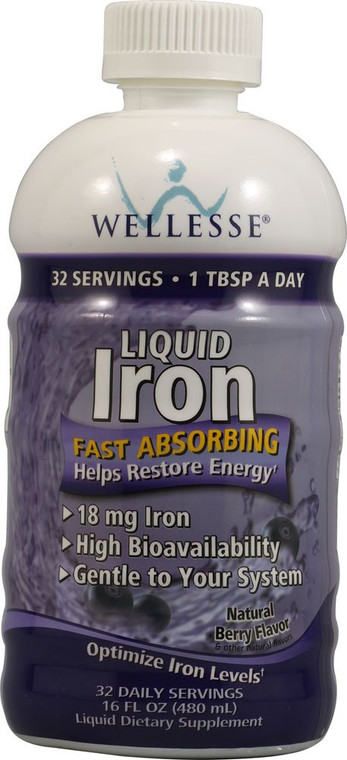 3 PACK of Wellesse Liquid Iron Sugar Free Berry -- 16 fl oz