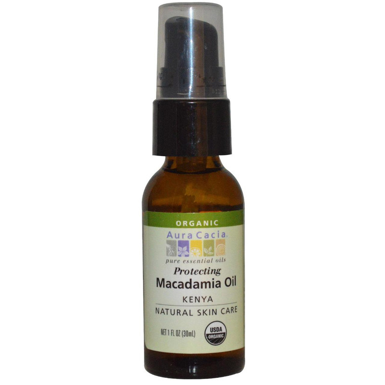 Aura Cacia, Pure Essential Oil, Organic Natural Skin Care, Macadamia Oil, 1 fl oz (30 ml)