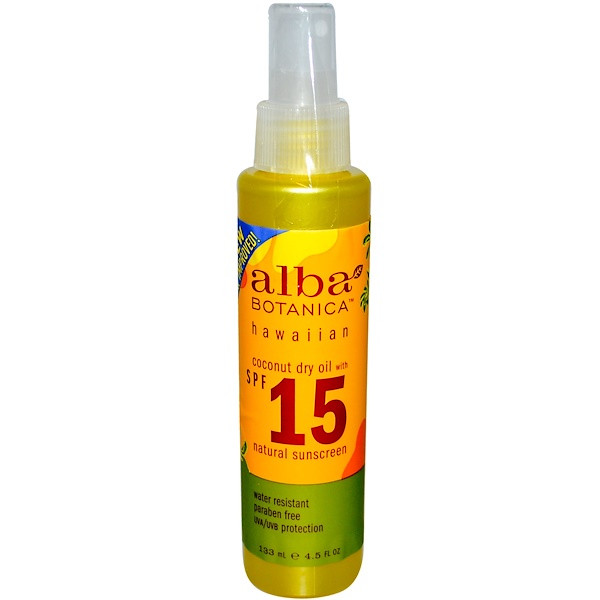 Alba Botanica, Hawaiian Dry Oil Sunscreen Coconut Oil, SPF 15, 4.5 fl oz (133 ml)