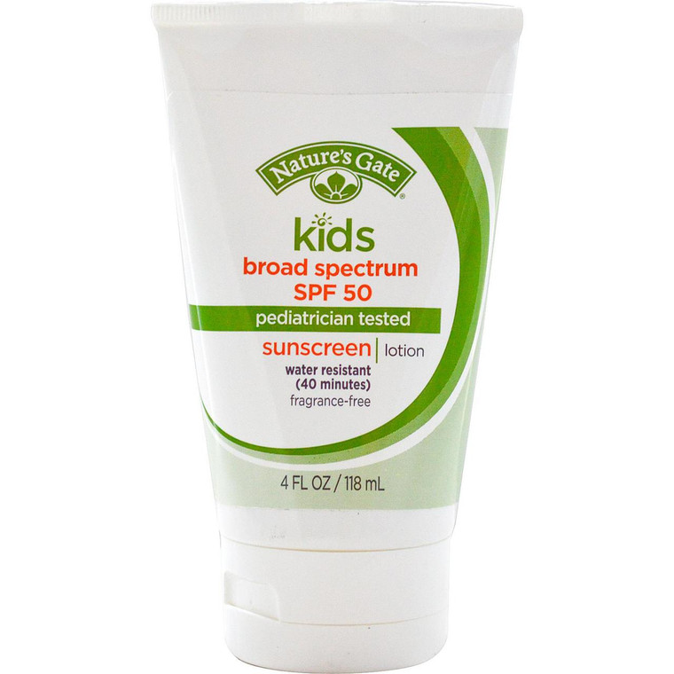 Natures Gate, Kids, Broad Spectrum SPF 50 Sunscreen, Lotion, Fragrance-Free, 4 fl oz (118 ml)