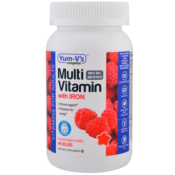 Yum-Vs, Multivitamin with Iron, Delicious Berry Flavors, 60 Jellies