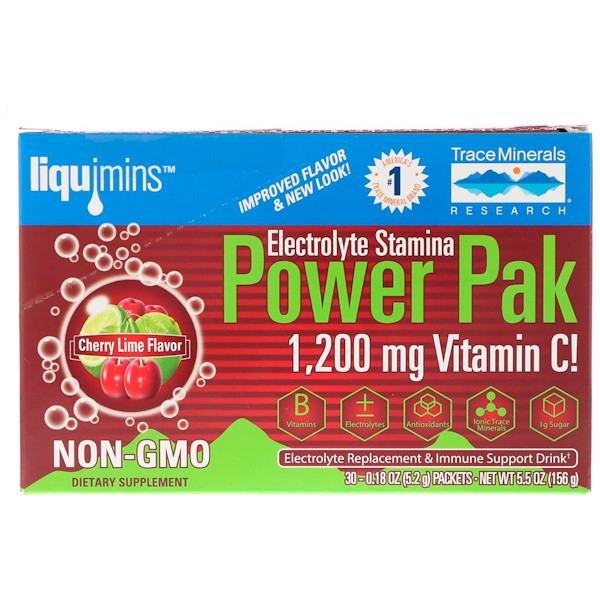 Trace Minerals Research, Electrolyte Stamina, Power Pak, Cherry Lime, 1200 mg, 30 Packets, 0.18 oz (5.2 g) Each