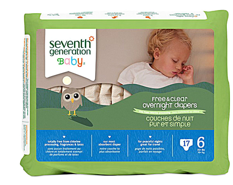 3 PACK of Seventh Generation Baby Overnight Diapers Stage 6 35+ lbs -- 17 Diapers