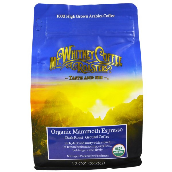 Mt. Whitney Coffee Roasters, Organic Mammoth Espresso, Dark Roast Ground Coffee, 12 oz (340 g)