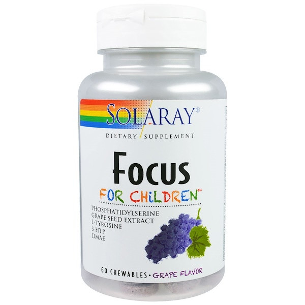 Solaray, Focus For Children, Grape Flavor, 60 Chewables