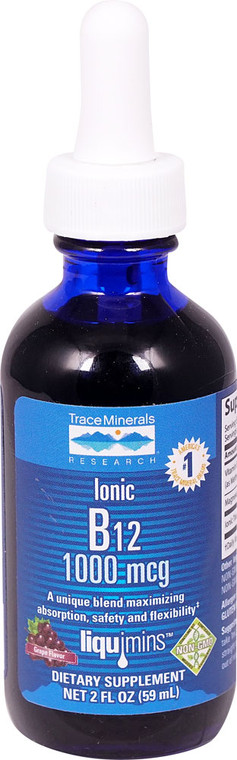 Trace Minerals Research Ionic B12 Dietary Supplement Grape -- 1000 mcg - 2 fl oz