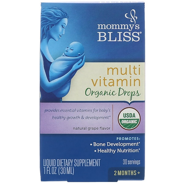 Mommys Bliss, Multivitamin, Organic Drops, 2 Months+, Natural Grape Flavor , 1 fl oz (30 ml)