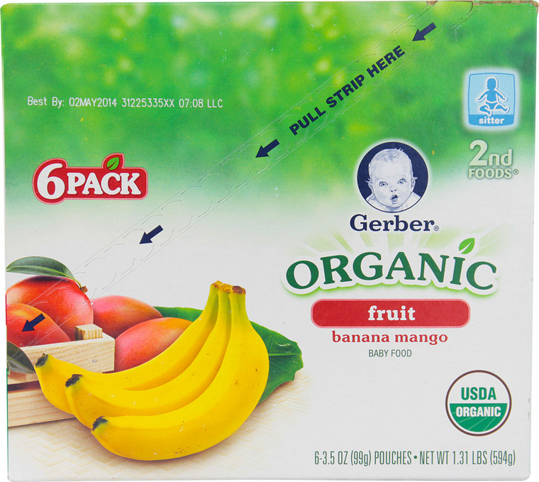 Gerber, Organic Baby Food Pouches 2nd Foods 3.5 oz,  Banana Mango - 6 Pouches