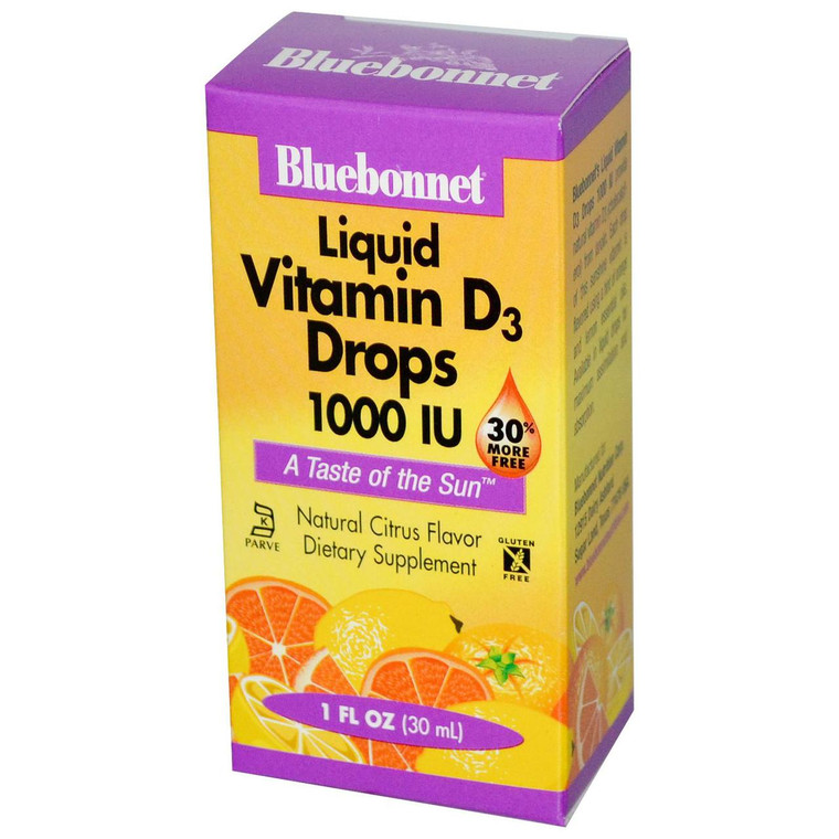 Bluebonnet Nutrition, Liquid Vitamin D3 Drops, Natural Citrus Flavor, 1,000 IU, 1 fl oz (30 ml)