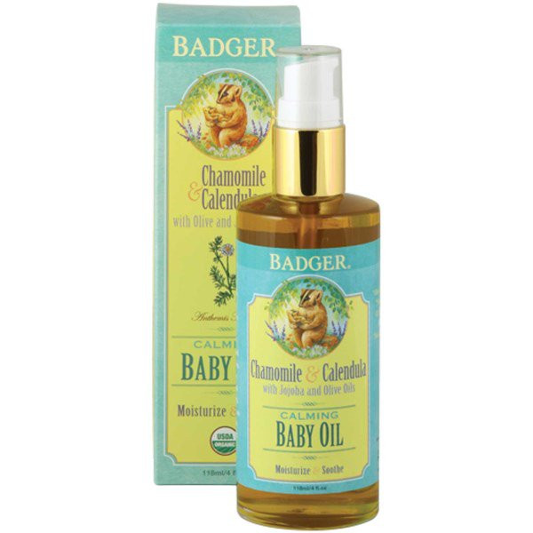 Badger Company, Calming Baby Oil, Chamomile & Calendula with Olive and Jojoba Oils, 4 fl oz (118 ml)