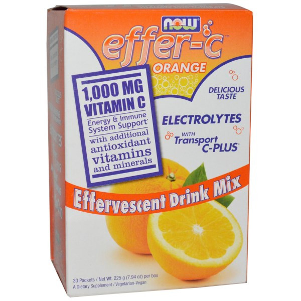 Now Foods, Effer-C, Effervescent Drink Mix, Orange, 30 Packets, 7.5 g Each
