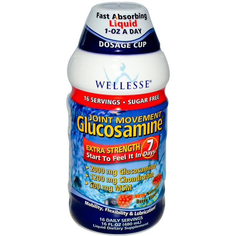 Wellesse Premium Liquid Supplements, Joint Movement Glucosamine, Extra Strength, Berry Flavor, 16 fl oz (480 ml)