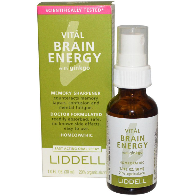 Liddell Homeopathic Brain Energy Spray with Ginkgo -- 1 fl oz