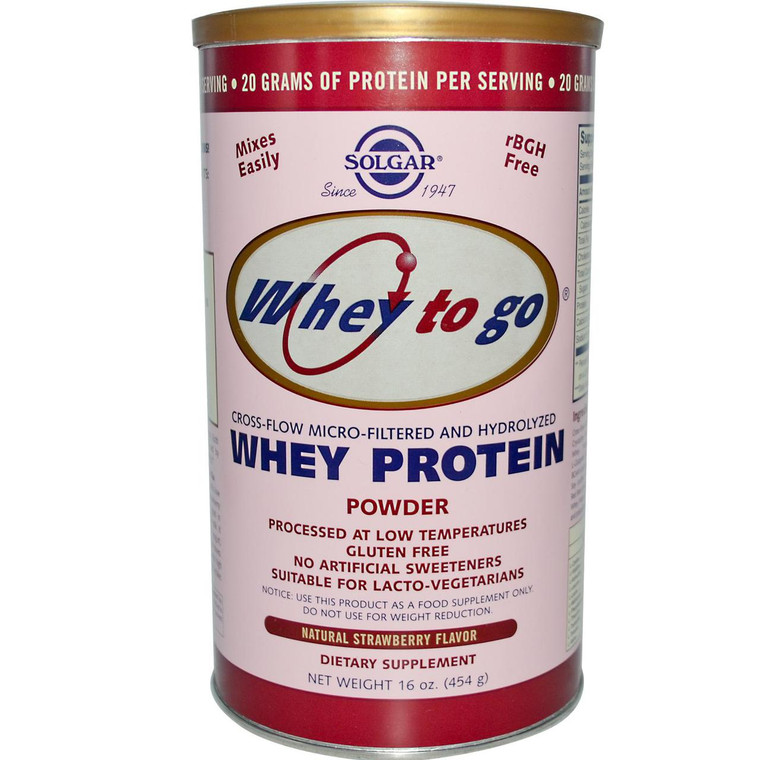 Solgar, Whey To Go, Whey Protein Powder, Strawberry, 16 oz (453.5 g)