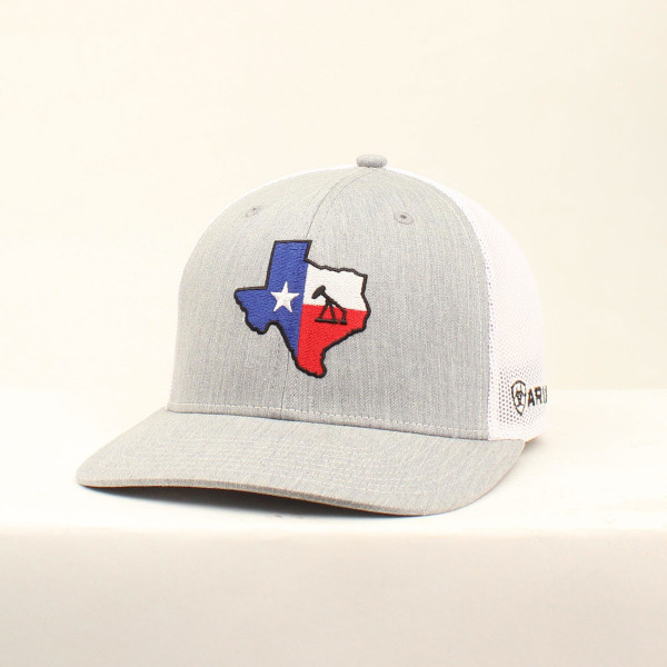 ARIAT GRY/RED/WHITE TEXAS OIL  PATCH SNAPBACK