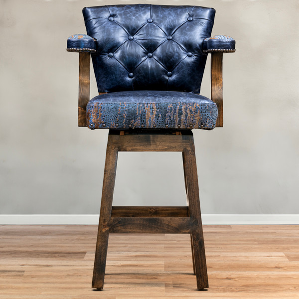 BARSTOOL BLUE TUFTED W/CROCODILE 