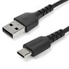 StarTech.com 2m USB-A to USB-C Charging Cable, Rugged Aramid Fibre, 3A, USB 2.0, Black - RUSB2AC2MB