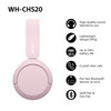 Sony WH-CH520 Wireless Bluetooth On-Ear Headphones Pink Lightweight 50hr Battery – image 2