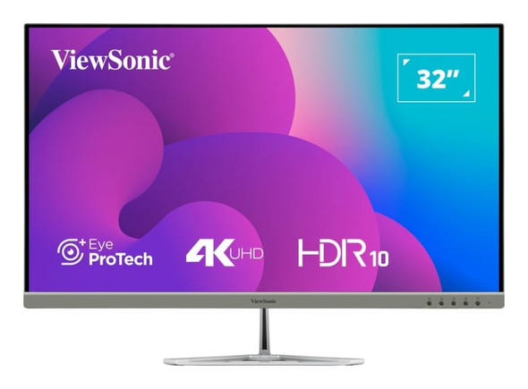 Viewsonic VX3276-4K-mhd 32 Inch 4K Entertainment Gaming Monitor, 60Hz, 4ms, Speakers, Dual HDMI, Display Port, Mini Display Port, VESA, Silver