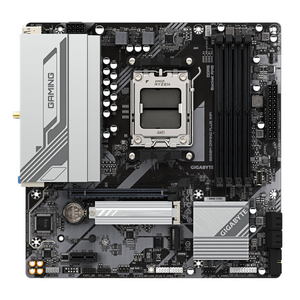 Gigabyte B650M GAMING PLUS WIFI (Rev. 1.2) AMD AM5 Socket Motherboard, Micro-ATX, 4x DDR5 Slots, 2x M.2 Sockets, Fitted I/O Shield, 2.5GbE LAN, Wi-Fi 6, 2x DisplayPorts / 1x HDMI Port