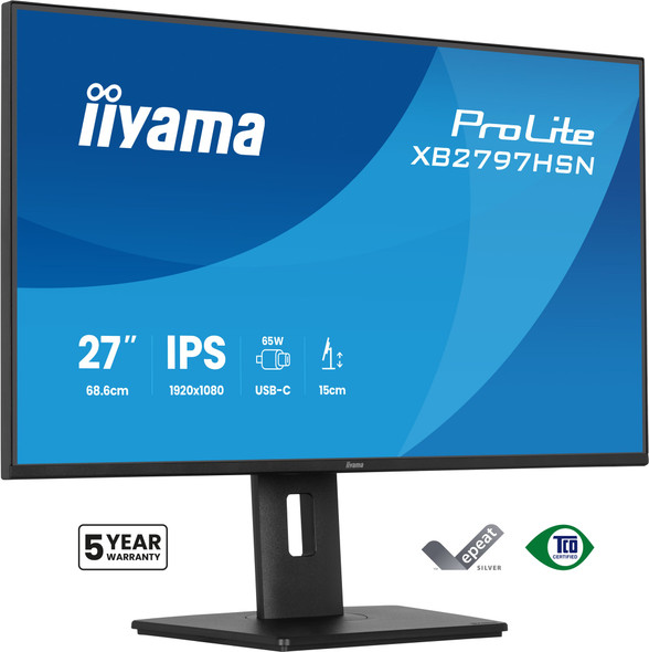 iiyama PROLITE XB2797HSN-B1 27 inch IPS Monitor, Full HD, 1ms, HDMI, DisplayPort, Freesync, 100Hz, Speakers, Black, Internal PSU