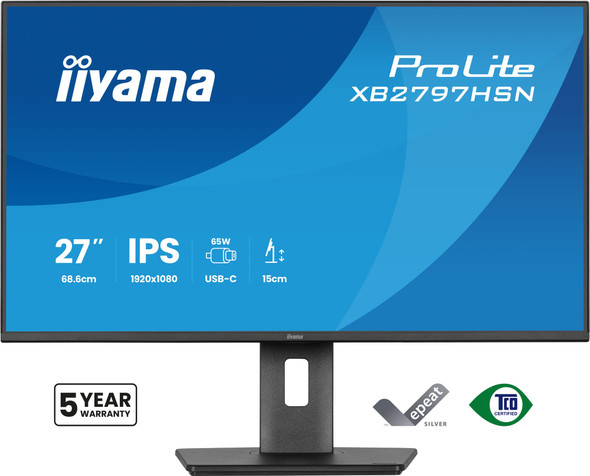 iiyama PROLITE XB2797HSN-B1 27 inch IPS Monitor, Full HD, 1ms, HDMI, DisplayPort, Freesync, 100Hz, Speakers, Black, Internal PSU